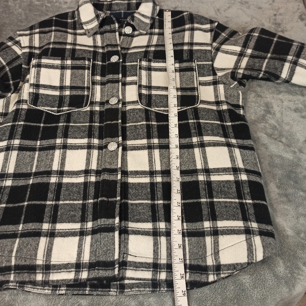 zara womens black and white check shirt with diamons buttons and trim Medium - Picture 14 of 15